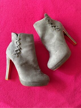 Women’s Gray Suede High Heel Ankle Shoe Booties